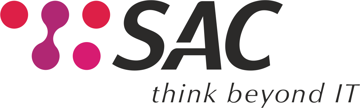 sac_logo Das Bild zeigt das SAC GmbH Logo mit dem Schriftzug "SAC" und dem Slogan "think beyond IT".