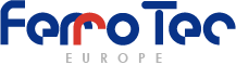FerroTec_Logo Logo von FerroTec Europe in blauer Schrift und einem roten R