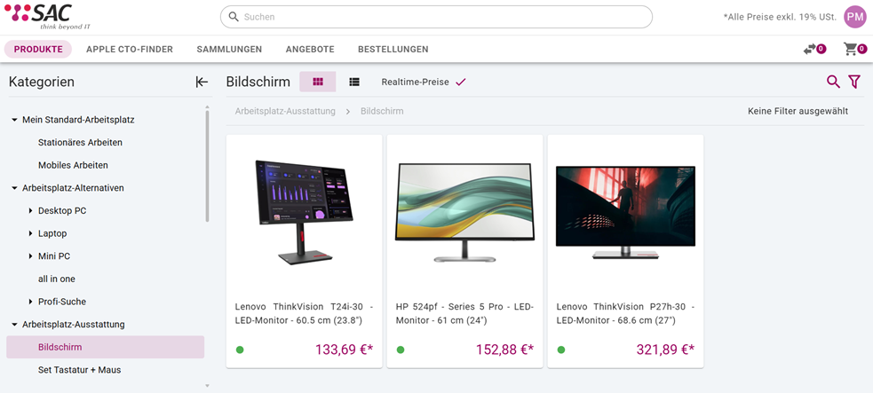 Im SAC Shop kann vor der IT-Hardware-Bestellung die Hardware direkt verglichen werden.