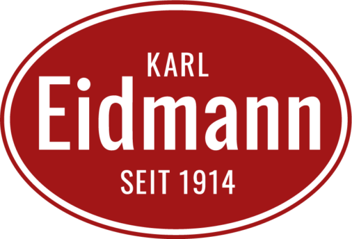 logo-eidmann Auf dem Logo von Eidmann ist Karl Eidmann in weißen Buchstaben auf einem dunkelroten Hintergrund geschrieben.