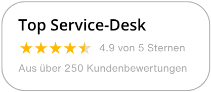 sac_service-desk-bewertung Der Banner zeigt die Kundenbewertung der SAC GmbH. Der IT User Support und Service Desk wurde von Kunden mit 4.9 von 5 Kunden bewertet.
